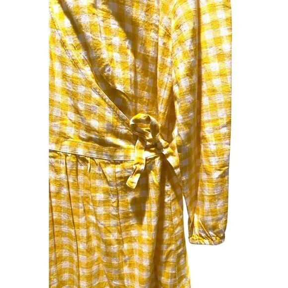 Old Navy Wrap Dress Womens XL Knee Long Sleeve Yellow Gingham Check Cotton - Picture 4 of 16